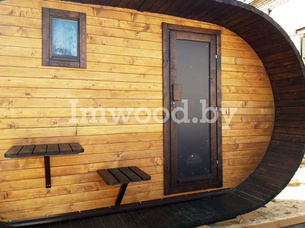 купить готовую баню в Минске, модель Овало-бочка 3x4 метра
