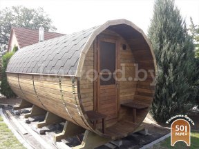 Фото бани-бочки, модель 6+ метров - у нас вы можете купить баню-бочку в Минске с доставкой по всей Беларуси!