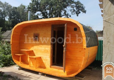 Фото бани овало-бочки, модель 2,5x4 метра - у нас вы можете купить баню овало-бочку в Минске с доставкой по всей Беларуси!