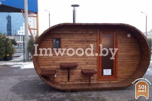 Фото бани овало-бочки, модель 3,5x4  метра - у нас вы можете купить баню овало-бочку в Минске с доставкой по всей Беларуси!
