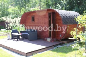 Фото бани овало-бочки, модель 3x5 метров - у нас вы можете купить баню овало-бочку в Минске с доставкой по всей Беларуси!