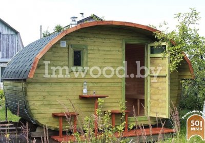 Фото бани овало-бочки, модель 2,5x4 метра - у нас вы можете купить баню овало-бочку в Минске с доставкой по всей Беларуси!