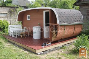 Овальная баня квадратная 3x4 с террасой